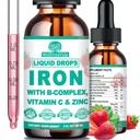 Væske jerntilskudd w/vitamin C, B-kompleks, høy potens jernvæske w. multivitamin, vegansk jerndråper for kvinner, barn, Chelate flytende jerntilskudd for anemi, tretthet, rød blodcelle støtte