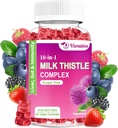 Melk Thistle Gummies, 10-i-1 Herbal formel for lever rengjøring og reparasjon med Dandelion Root, Turmeric, Artichoke - Optimal leverfunksjon og digestiv helse - Blandet Berry Flavor