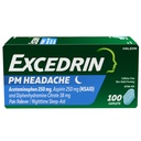 Excedrin PM for hodepine lindring, Acetaminophen 250mg, Aspirin 250mg, Diphenhydramin Citrat 38mg, smertefriere, nattesøvn-Aid, 100 teller