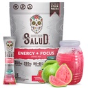 Salud 2-i-1 energi drikke pulver + fokus, Guava, organisk koffein, B6 + B12, teanin, ren energi drikke pakker, Guayaba Agua Fresca blanding, ikke-GMO, Glutenfri, Vegan, 1g sukker, (15 porsjoner)