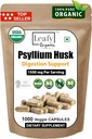 Psyllium Husk 1500mg Per servering, 1000 kapsler - Dobbel styrke - Premium Psyllium Fiber Supplement - Flott for Digestion og regelmessighet - 100% naturlig løselig fiber