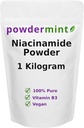 Niacinamidpulver (Vitamin B3) 100% ren niacin pulver 500 mg flushfrit kosttilskudd (1 Kilogram)