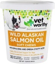 Vet Worthy Salmon Oil Hud og Coat Myke Chews for hunder - Hundetilskudd for å støtte sunn hud og vakkert Coat - Fish Oil Supplement med Omega 3 fettsyrer - Salmon Flavor - 30 myk Chews