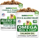 Allergy Relief + Omega 3 for hunder Bundle - Anti-Itch hud & Coat + hudallergi - Omega 3 Fish Oil + EPA & DHA Fatty Acid - kløe & Paw Licking + felles helse - 360 Chews - laget i USA
