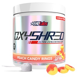 EHP Labs OxyScreed Pre Workout pulver - Preworkout pulver med L Glutamin & Acetyl L karnitine, Energiforbedret drikke - Peach Candy Rings, 60 Serveringer
