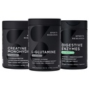 Idrettsforskning L-Glutamine (100 serveringer), Kreatinmonohydrat (60 serveringer) og Digestive Enzymer med Probiotika og Ginger (90 serveringer) - Alle ikke-GMO verifisert, Vegan & Glutenfri