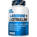 Evlution Nutrition L-Arginin + L-Citrullin - Endurance + Trening Performance Supplement - 1000mg Complex - Vasodilation + Nitric Oxid Support - Vegan + Glutenfri kapsler - 60 Serveringer