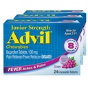 Advil Junior Styrke Chewable Ibuprofen Smerte Reliever og Feber Reduser, Barns Ibuprofen for smertelindring, Grape - 24 tabletter (Pack of 3)