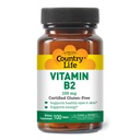 Country Life Vitamin B2 100mg Riboflavin Supplement – Økt energiproduksjon og støtter cellefunksjon, Glutenfri, Vegan, Kosher, Halal – ingen konserveringsmidler, GMO eller kunstige Flavors, 100 Teller