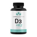 Luma Nutrition D3 + K2 Vitamin 10000 IU - Bone and Heart Health Supplement - Maks styrke immunstøtte og kalsiumabsorpsjon - 60 Softgels