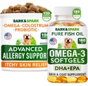 Advanced Dog Allergy + Omega 3 Bundle - Itch Relief - Probiotika w/Fish Oil Omega 3 + EPA&DHA Fatty Acid - Hudallergier + Felles Helse - 120 Chews + 180 Softgels - Bacon + Fisk Flavor - Laget i USA