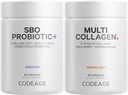 Kodeasje Multi Collagen Protein Kapsler 5 Typer, Ashwagandha Medania Somnifera & Organic Amla Berry + SBO Probiotic Blande 50 milliarder CFU Bundle, Lactobacillus Plantarum, Bacillus Subtilis, Ikke-GMO