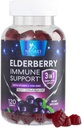 Elderberry Gummies med vitamin C, D3 og sink - Immun støtte Gummy for barn og voksne, svart Elderberry Extract Gummy Immune Health Support Supplement, svart eldre Berry Vitamin - 120 Gummies