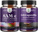 Bundle av ren SAM-E Nootropic Brain Supplement og Mood Enhancer Organic Ashwagandha Kapsler - Brain Support Supplement - Thyroid Energi Fokus og Adrenal Støtte
