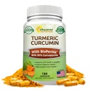 aSquared Ernæring Turmeric Curcumin 1300mg med BioPerine Black Pepper ekstrakt - 180 kapsler - med 95% Curcuminoids, 100% naturlig tumeric rot pulver kosttilskudd, ren og felles stivhet piller