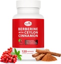 Berberine Supplement med Ceylon Cinnamon, Licorice Extract, Berberine 6X for sunn vektkontroll, metabolisme og immunstøtte (120 kapsler)