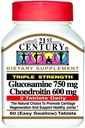 21st Century glukosamin 750 mg & Chondroitin 600 mg - Trippel styrke - 60 tabletter, pakke med 2