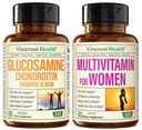 Glucosamine Chondroitin Turmeric + Multivitamin for kvinner 2-Bottle Supplement Bundle for henne. Sunn immunrespons, felles støtte, Antioksidant egenskaper