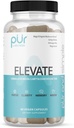 PUR wellness heve nootropisk hjerne Supplement for fokus Clarity Memory Mood, 8 Mushroom Blanding, Ginkgo Biloba, Ashwagandha, Magnesium for naturlig energi, Koffein-fri for konsentrasjon