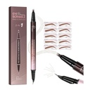 2-i-1 Curved Eyebrow Penn og Eyeliner med 10Stencils, Microblading Eyebrow Penn med 4 Fork-Tip og kurvet presise tips, Vanntett og lang varig øyenbryn blyanter for kvinner, Soft Brown