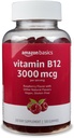 Grunnleggende vitamin B12 3000 mikrog gummies, normal energiproduksjon og metabolisme, immunsystem støtte, bringebær, 100 count (2 per porsjon) (tidligere Solimo)