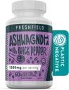 Freshfield Ashwagandha med svart pepper. Vegansk Vennlig Supplement for adrenal tretthet støtte, muskelminne, thyroid og styrke. Alle naturlige 1300 mg kapsler