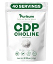 Purisure CDP Choline pulver, 10g, CDP Choline kosttilskudd som støtter oppmerksomhet, fokus og energi, Citikolin pulver for kognitiv funksjon, øker motivasjon og produktivitet, 40 serveringer