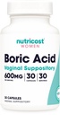 Nutricost Boric Acid 600 mg, 30 Kapsler - Vaginal Suppository - Ikke-GMO - for kvinner
