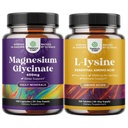 Bundle av Magnesium Glycinate Kapsler for kvinner og menn for humør og avslapping og L-lysin essensielle aminosyrer for øye helse Lip Care Bone støtte immunsystem støtte muskelvekst