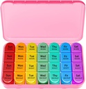 Ukelig pilleorganisator, store pille boks saken (7-dag / 4-timers-A-dag) med store sammenligninger for å holde masse fisk oljer, vitaminer, morgen middag natt medisin dispenser (Pink)