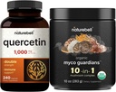 NatureBell Quercetin 1000mg Per Serving & 10 i 1 Mushroom pulver, 10oz Bundle pakke | Ultra styrke Quercetin Supplement | Immun Booster & Brain Helse støtte