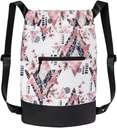 GOMOYO Flex Cinch Tegnestreng Gym Veske for kvinner Moderne Blomster Grafisk Designs | Varig lettvekts Gym Cinch Ryggsekk | 18" x 14" x 7" | Pink