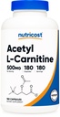 Nutricost Acetyl L-Carnitine (ALCAR) 500 mg, 180 kapsler, 180 serveringer - Ikke-GMO og Glutenfri, 1 kapsel per servering
