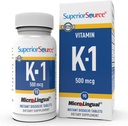 Superior kilde vitamin K1 500 mcg - bein styrke og helse støtte Supplement - vitamin K Supplement Aids blod helse & kalsium absorpsjon - 100 sublingual oppløsning tabletter