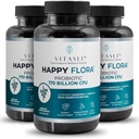 VITASEI Happy Flora, Probiotic Supplement 170 milliarder CFU for en sunn gut helse med enzymer for digestion, probiotika for kvinner og menn, 3 flaske - 180 kapsler