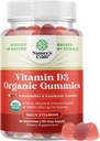 Organisk vitamin D3 Gummies for kvinner og menn - Vitamin D Gummies 2000IU per servering for bein helse, muskler og immun støtte - ikke-GMO Supplement for voksne - Gelatin & glutenfri - 60 Gums