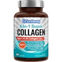 Multikollagen kompleks, Type I, II, III, 6-i-1 Super Collagen med vitamin C, Hyaluronsyre, Biotin, Turmeric, Black Pepper, Keto, 90 Kapsler