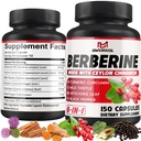Berberine HCl, 150 Capsules - Plus Ceylon Cinnamon, Turmeric, Melk Thistle, Artichoke, Black Pepper, Berberine HCI Root Supplements piller - Immunsystem