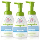Babyganikk alkoholfri skumring hånd sanitator, pumpe flaske, fragrance gratis, 8.45 oz, 3 pakke