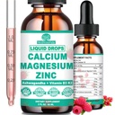 Kalsium Magnesium Zink D3 med rolig magnesiumglycinat Plus Ashwagandha, L-Theanin, flytende kalsium med vitamin D3 og magnesium Supplement for immun, bein, muskel, humør og søvn støtte