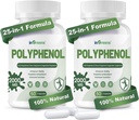 25-i-1 polyfenoler Supplement, 2000MG kraftige antioksidanter og polyfenol for aldersforsvar, polyfenol Superfood, Quercetin, Resveratrol, Plantebasert & Energi, Immunstøtte, 120 Kapsler