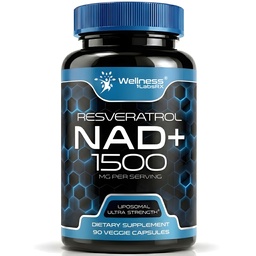 WELLNESS LABSRX NAD Supplement, 1500mg - USA laget Liposomal NAD+ Supplement med Resveratrol, NAD Plus Boosting - Støtte Cellular helse, utholdenhet og sunn aldring - Ultra styrke kapsler