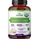 Zazzee USDA Organic Odorless hvitløk 20:1 Ekstrakt, 5000 mg styrke, 100 veganske kapsler, 3+ måneds forsyning, standardisert, konsentrert 20X ekstrakt, 100% vegetarisk, all-naturlig, ikke-GMO, laget i USA