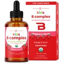 NutraChamps Vitamin B-kompleks for barn, B1, B2, B3, B6, B7, B9 & Metyl B12, Kids B-komplekse flytende dråper Supplement, Energi, Fokus, Metabolisme, Naturlig Berry, 120 Serveringer, 4 måneders Supply