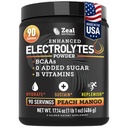 Zeal Naturals Electrolyte pulvergjenvinningsdrikk (90 serveringer | Peach Mango) w 0 Sukker + BCAA + B-vitaminer Electrolyte Supplement w Kalium Zink & Magnesium for Hydration - Keto elektrolytter