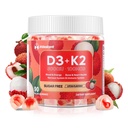 Vitamin D3 K2 Gummies w/Manesium Sukker Gratis - 90 greve D3 Vitamin 5.000 IU + K2(MK-7) 100 mg - Vegansk K2 D3 Vitamin Supplement, høy absorbent støtter Bone, Muskel, Mood & Immune (Lychee Flavor)