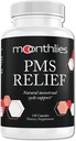 Moonthlies PMS Relief Supplement for kvinner Menstruell Syklus Support - Naturelly balanse Mood Swings, Periode Cramps, Bloating, Tretthet, Vannoppbevaring, PMDD, Perimenopause (60 dagers forsyning 120 kapsler)