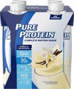 Pure Protein Vanilla Protein Shake ® 30g Complete Protein | Klar til å drikke og keto-vennlig | Vitaminer A, C, D og E pluss sink for å støtte immunhelse | 11oz flasker | 4 Pack