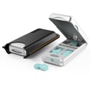 Pill Cutter med automatisk sentering enhet, aluminium piller splitter med 316L rustfritt Blade, ekte skinn tilfelle, profesjonell piller splitter for å skjære små piller eller store piller (Silver)