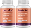 BESTVITE L-karnitin Tartrat 500 mg per kapsel (240 kapsler(120x2) - Ingen stearates - ikke GMO - Glutenfri